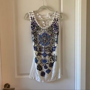 Zarga white glittery pattern dress with lace back